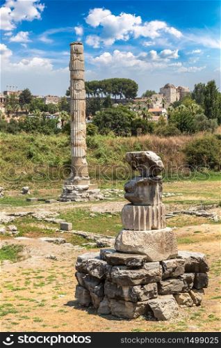 Ruins of Temple of Artemis at Ephesus in a beautiful summer day