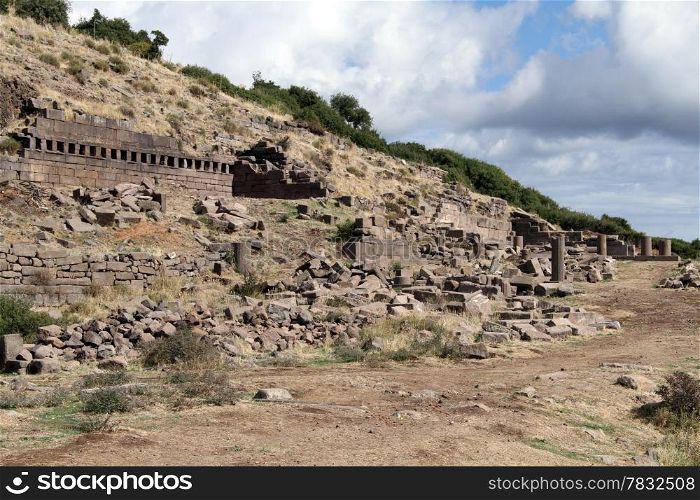 Ruins of temple on the slope in Ass, Turkey