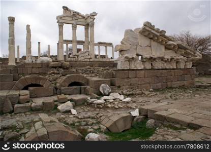 Ruins of temple Trajan in Bergama, Turkey