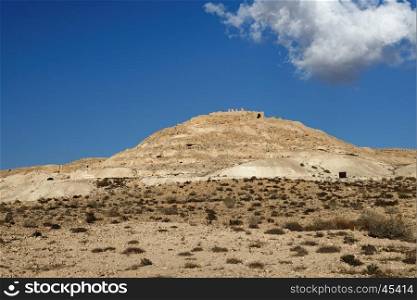 Ruins of the ancient Avdat (Ovdat) town on top of the desert hill in Israel
