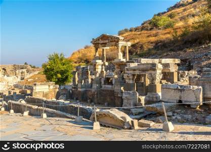 Ruins of the ancient city Ephesus, the ancient Greek city in Turkey, in a beautiful summer day