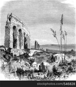 Ruins of the Anio Novus, vintage engraved illustration. Magasin Pittoresque 1861.