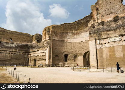 Ruins of the Baths of Caracalla - Terme di Caracalla. Rome, Italy- September 1, 2017: Ruins of the Baths of Caracalla (Terme di Caracalla), one of the most important baths of Rome at the time of the Roman Empire.