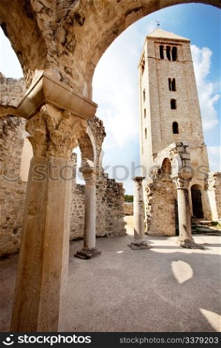 Ruins of the Church of St. John the Evangelist in Rab Croatia - a popular tourist attraction