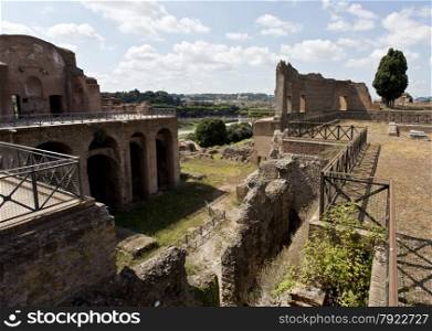 Ruins of the emperors palaces on Palatine Hill, Rome, Italy