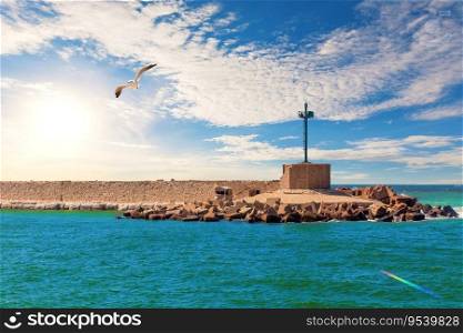 Ruins of the famous Alexandria lighthouse, popular place of visit in Egypt.