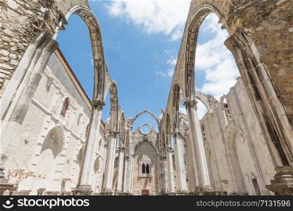 Ruins of the Gothic Church of Our Lady of Mount Carmel (Igreja do Carmo), destroyed by an earthquake in 1755, Lisbon, Portugal