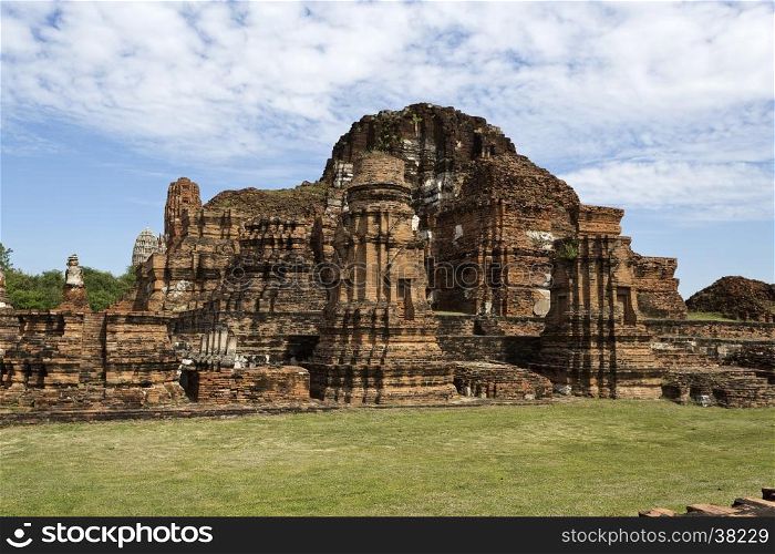Ruins of the main prang of Wat Mahathat, Temple of the Great Relic, a Buddhist temple in Ayutthaya, central Thailand