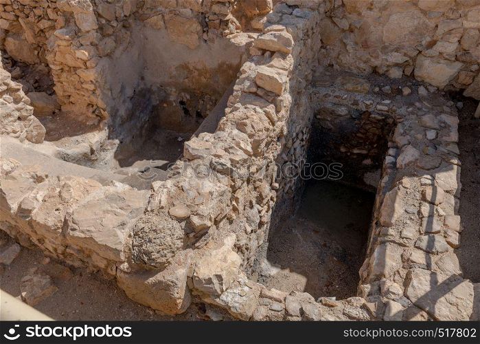 Ruins of the rjewish ritual bath in ancient Masada fortress in Israel,build by Herod the great. Ruins of the ancient Masada
