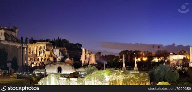 Ruins of the roman forum in evening, Rome, Italy