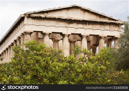 Ruins of the Temple of Hephaistos or Hephaisteion (also known as Thissio or Theseion) in the Ancient Agora in the centre of Athens, Greece.