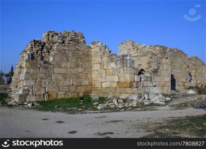 Ruins of the wall in Hierapolis near Pamukkale, Turkey