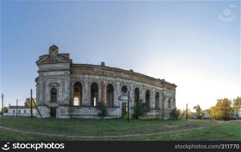 Ruins of the Zelts Catholic Church in the village of Limanskoye, Odessa Region, Ukraine. Abandoned Zelts Catholic Church, Ukraine