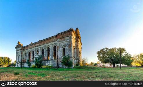 Ruins of the Zelts Catholic Church in the village of Limanskoye, Odessa Region, Ukraine. Abandoned Zelts Catholic Church, Ukraine
