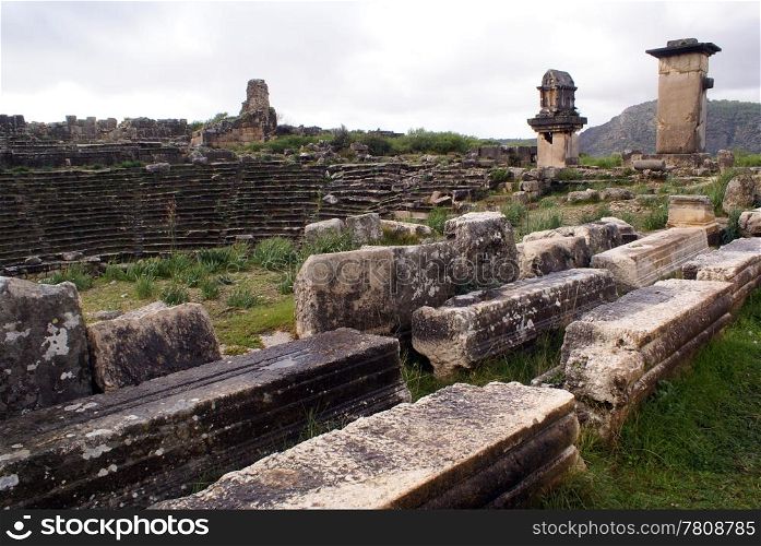 Ruins of theater and monument in Xanthos
