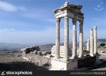 Ruins of Trajan temple in Acropolis of Pergam, Turkey