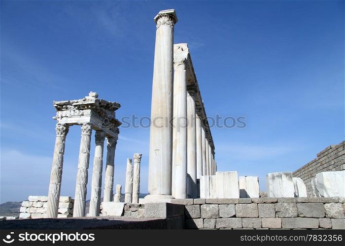 Ruins of Trajan temple in Acropolis of Pergan, Turkey