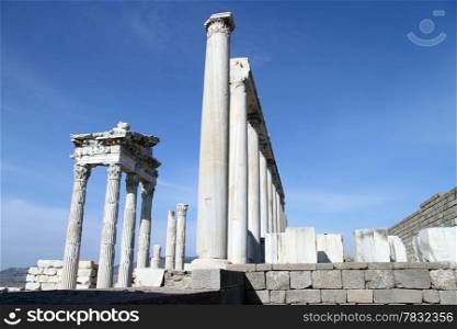 Ruins of Trajan temple in Acropolis of Pergan, Turkey