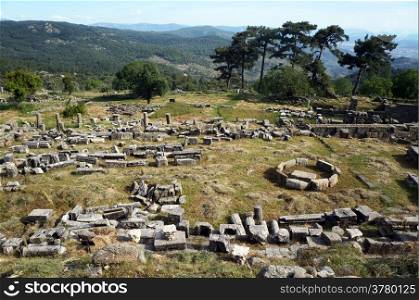 Ruins on the slope in ancient town Labranda, Turkey