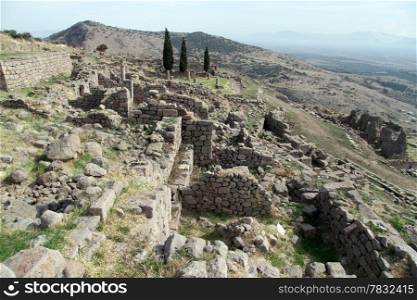 Ruins on the slope of acropolis of Pergam, Turkey