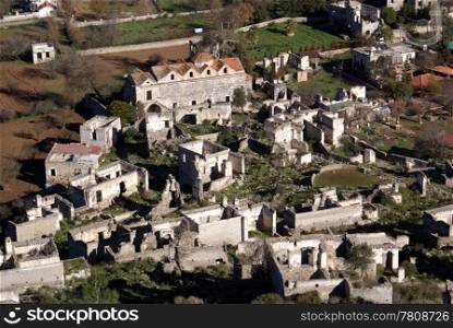 Ruins opf greek houses in village Kayakoy, Turkey