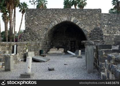 Ruins with big arch in Tiberias, Israe