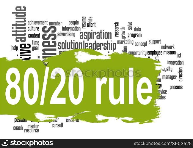 Rule 80 20 word cloud with green banner image with hi-res rendered artwork that could be used for any graphic design.. Decision word cloud with yellow banner