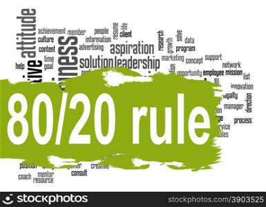 Rule 80 20 word cloud with green banner image with hi-res rendered artwork that could be used for any graphic design.. Decision word cloud with yellow banner