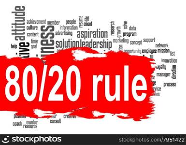 Rule 80 20 word cloud with red banner image with hi-res rendered artwork that could be used for any graphic design.. Decision word cloud with yellow banner