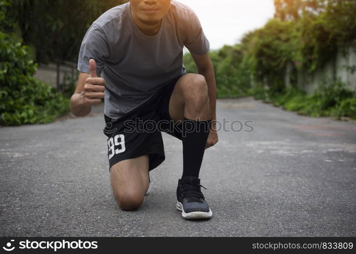 Runner Man run on the street be running for exercise,Run sports background and closeup at running shoe