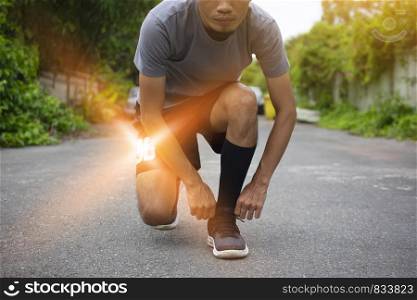 Runner Man run on the street be running for exercise,Run sports background and closeup at running shoe