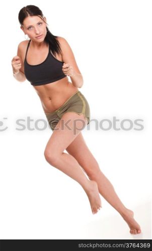 Runner woman Running fit fitness sport model jogging smiling happy isolated on white background