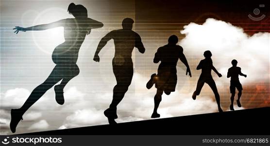 Running Abstract with Marathon Runners Racing in a Line. Digital Marketing