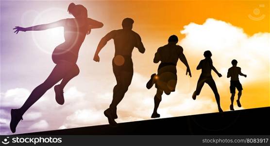 Running Abstract with Marathon Runners Racing in a Line. Online Banking