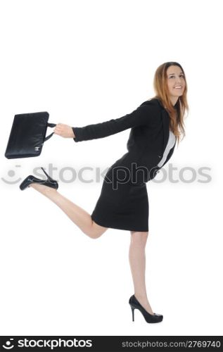 running business woman. Isolated on white background