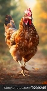 Running Funny Chicken at Spring. Generative ai. High quality illustration. Running Funny Chicken at Spring. Generative ai