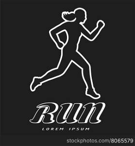 Running woman poster. Black and white poster with running woman. Sport motivation vector illustration