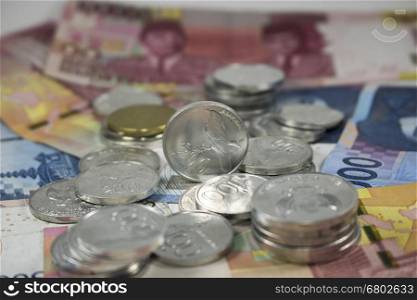 rupiah coins stack macro close up payment money. rupiah coins stack macro close up money