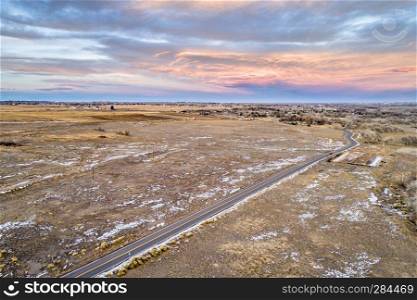 rural Colorado landscape near Greeley, winter scenery aerial view