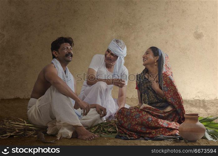 Rural family sitting together and talking
