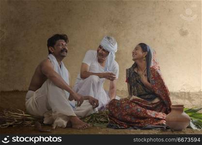 Rural family sitting together and talking