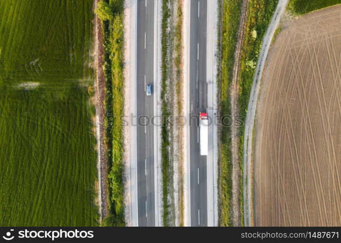 Rural highway with cars. Top view . . Rural highway with cars. Top view.