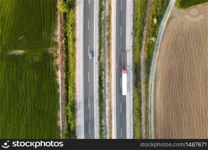 Rural highway with cars. Top view . . Rural highway with cars. Top view.
