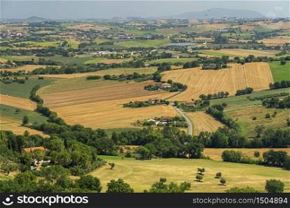 Rural landscape at summer from Treia, Macerata, Marches, Italy
