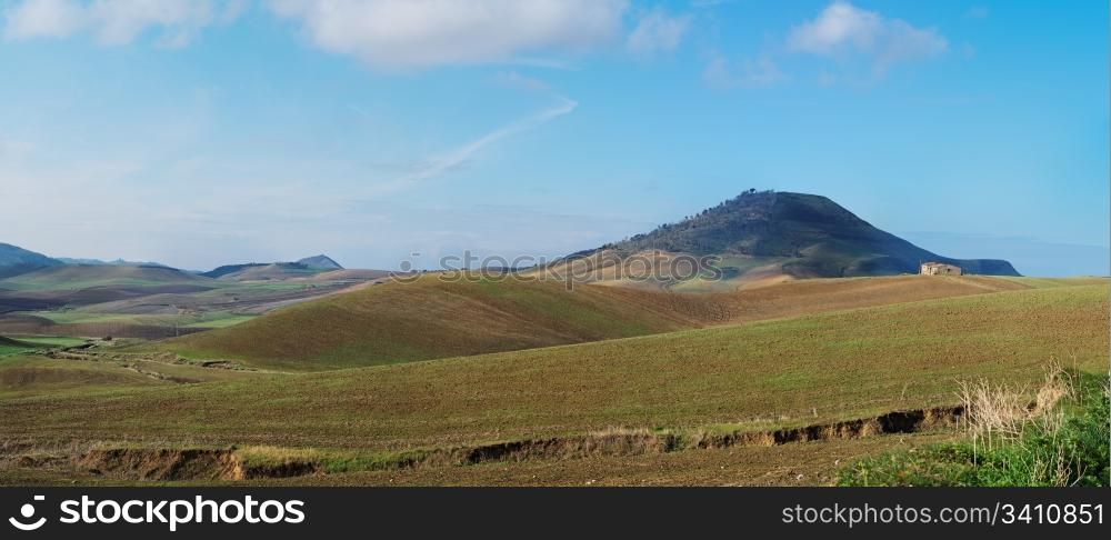 Rural landscape in Sicily, Italy, in the morning . Rural landscape in Sicily, Italy, in the morning