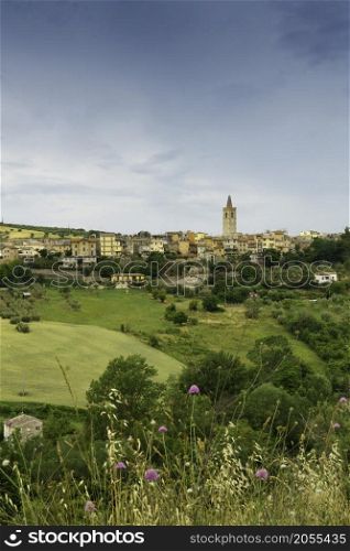 Rural landscape near Appignano del Tronto, in Ascoli Piceno province, Marche, Italy, at springtime