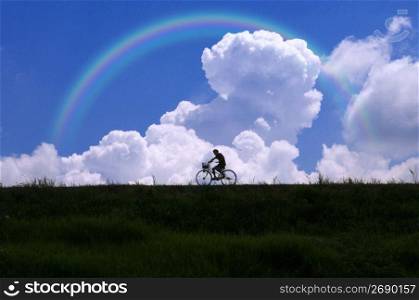 Rural landscape with cyclist