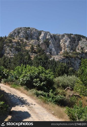 rural road in the mountainous Zia village in Kos island, Greece