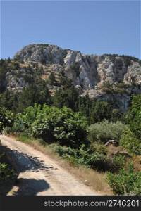 rural road in the mountainous Zia village in Kos island, Greece