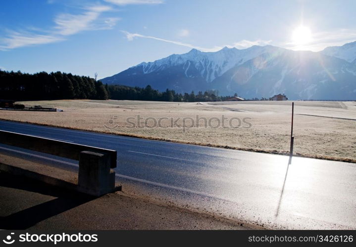 Rural scenery in the Alps in the winter